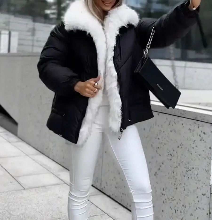 Elegant Faux Fur Trim Puffer Jacket