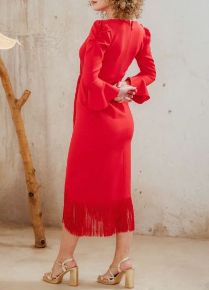 Passionate red fringe wrap dress