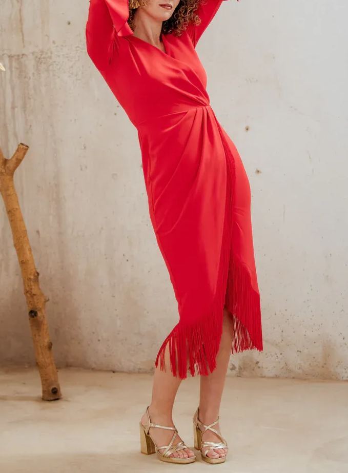 Passionate red fringe wrap dress