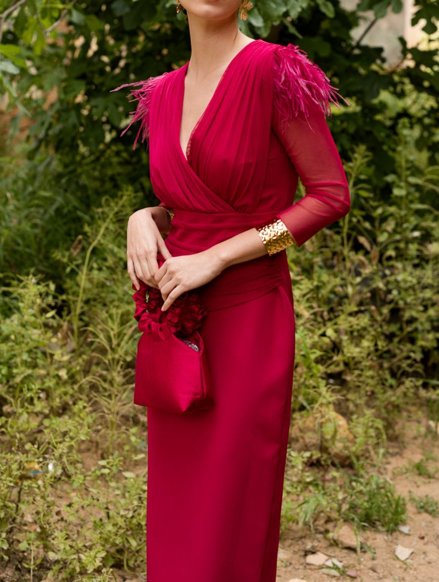 Cherry draped midi dress