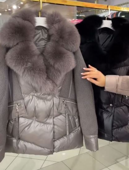 Exquisite light gray down jacket