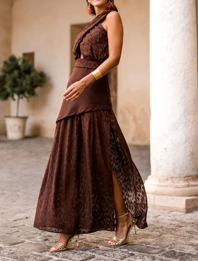 Vestido largo halter doble falda