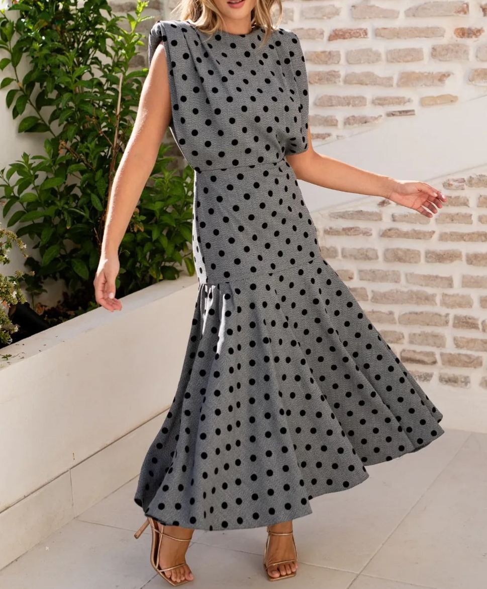 Polka Dot Waisted Fishtail Dress
