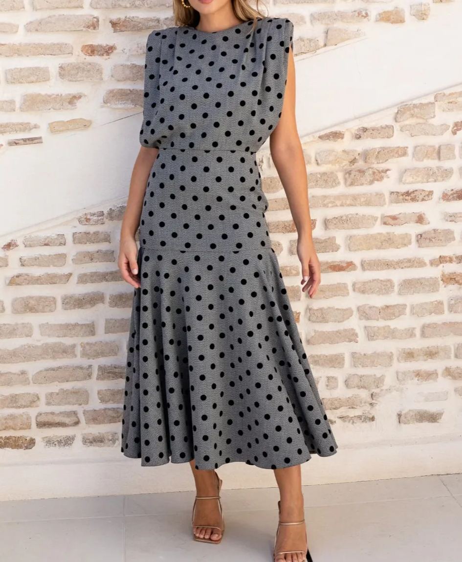 Polka Dot Waisted Fishtail Dress