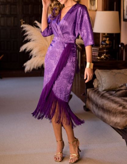 Purple Jacquard Tassel Dress