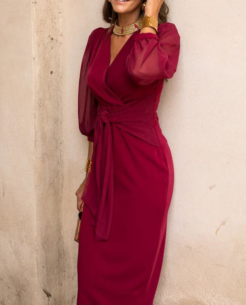 Draped Waist Midi Dress