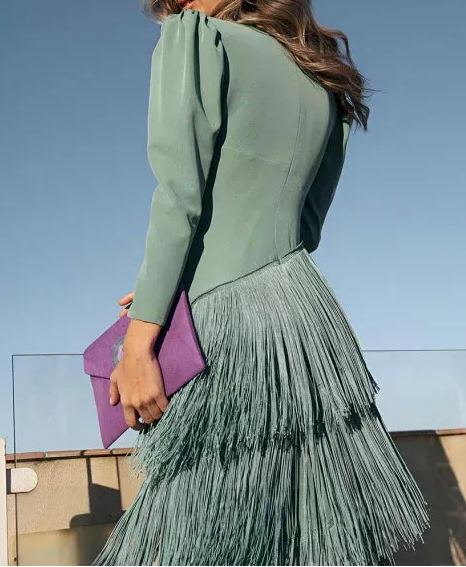 Sage Fringe Dress