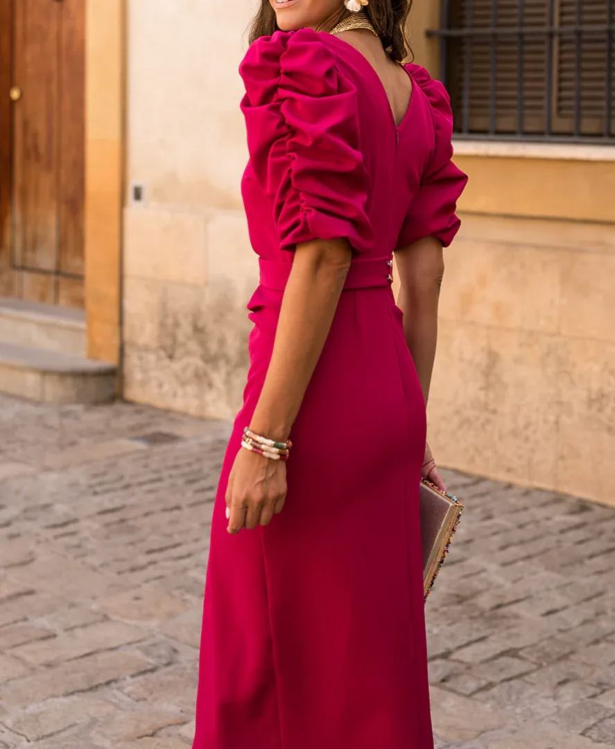 New Turquoise Draped Midi Dress