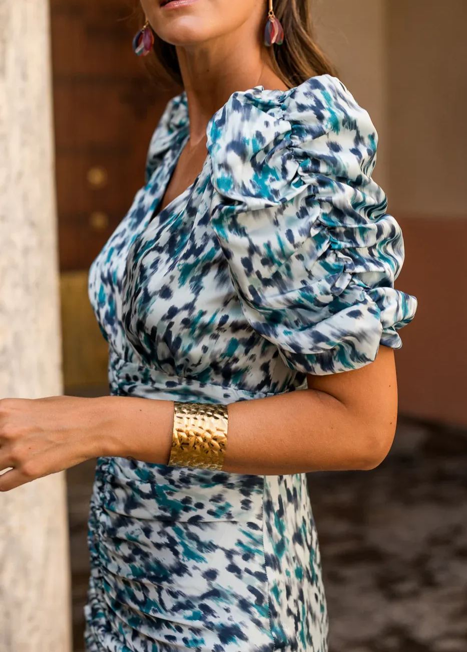 New Turquoise Draped Midi Dress