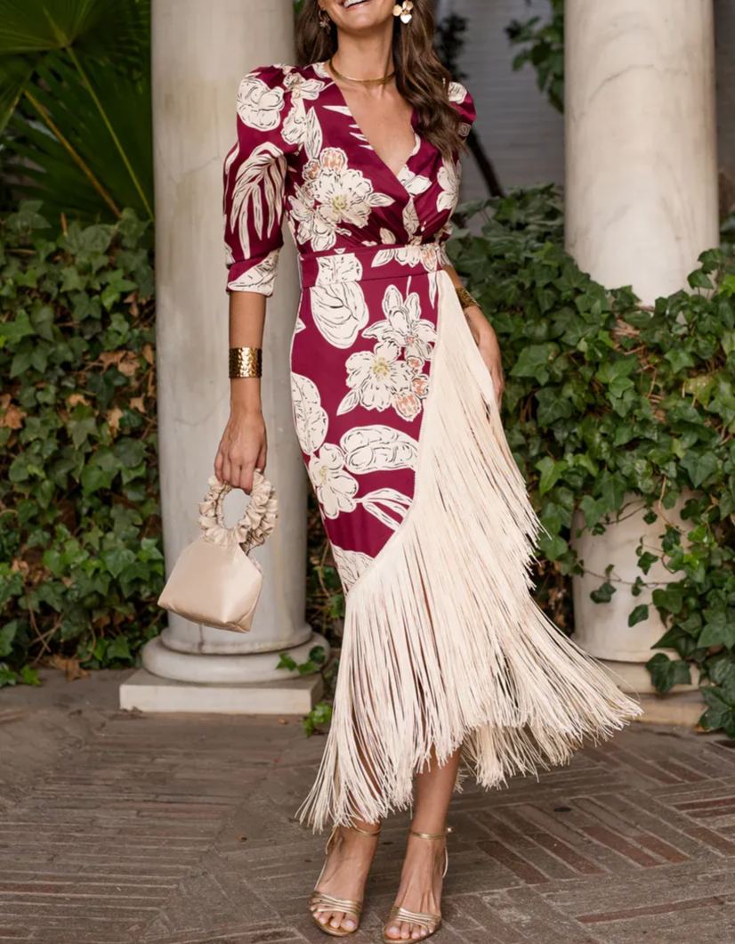 Cherry Print Fringe Dress