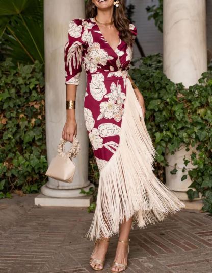 Cherry Print Fringe Dress
