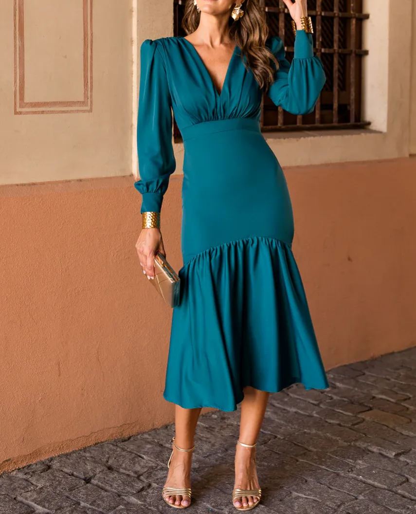 Dark Blue Ruffled Midi Dress