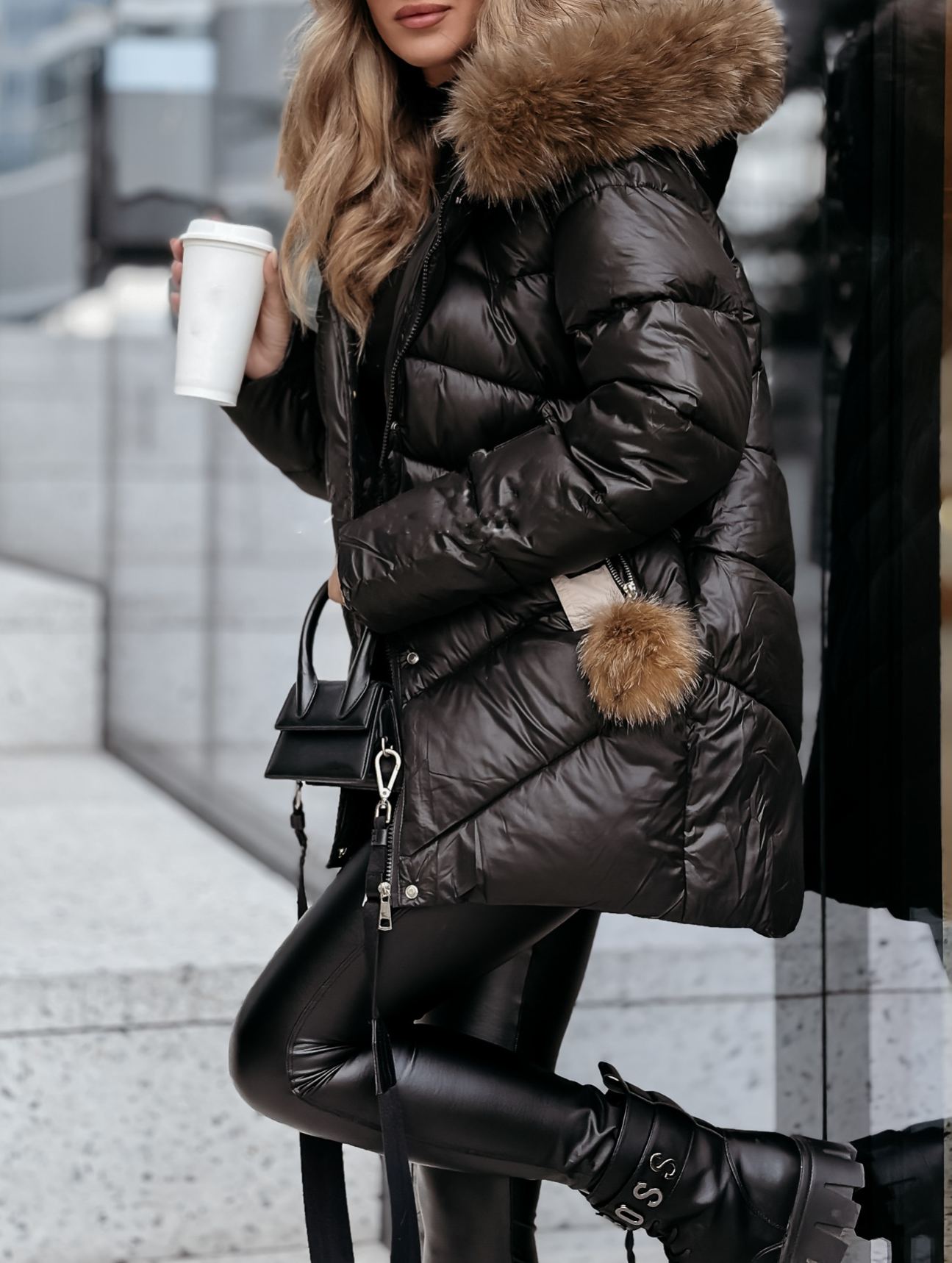 Admiration In Winter Quilted Jacket with Fur Trim, Beige