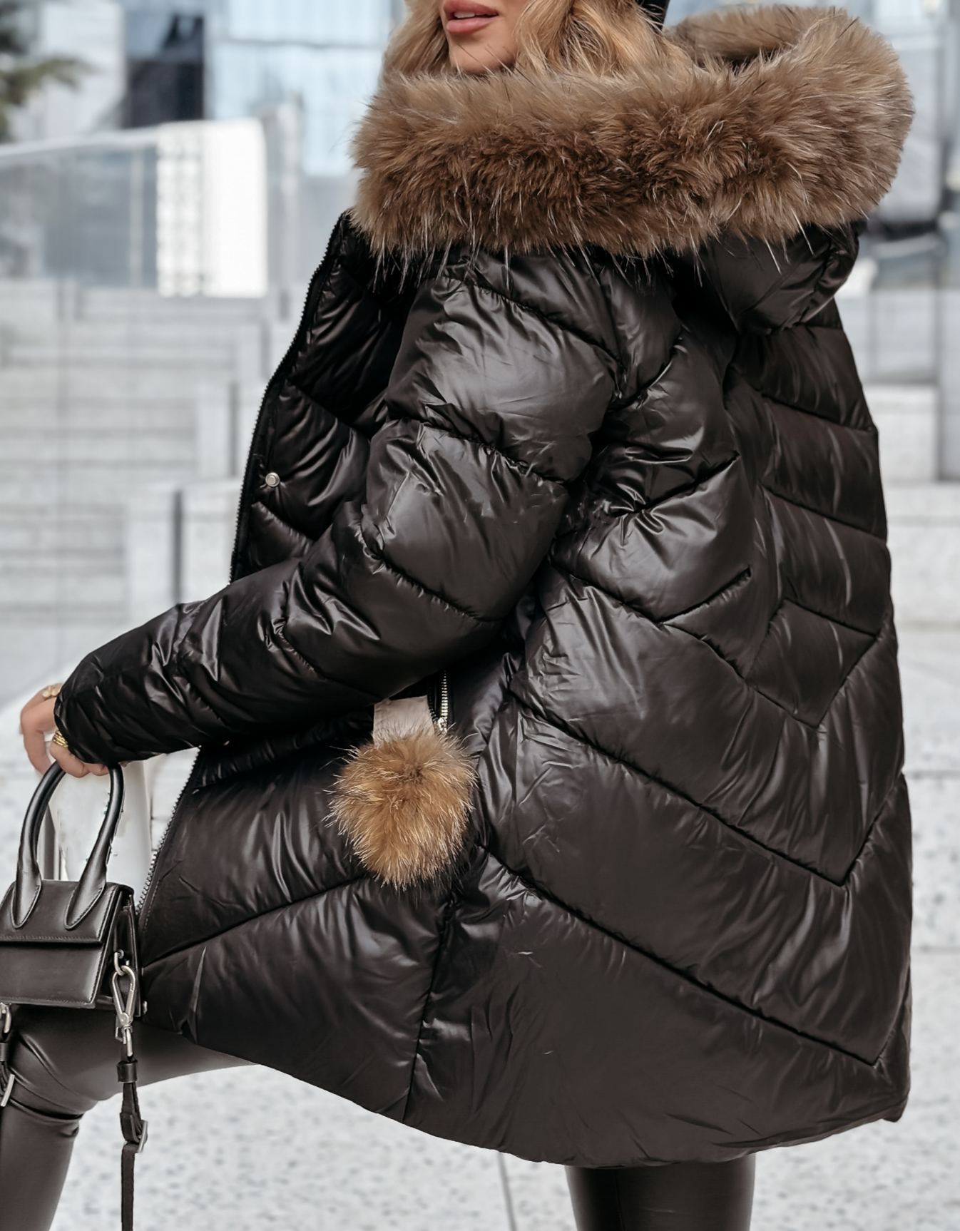 Admiration In Winter Quilted Jacket with Fur Trim, Beige