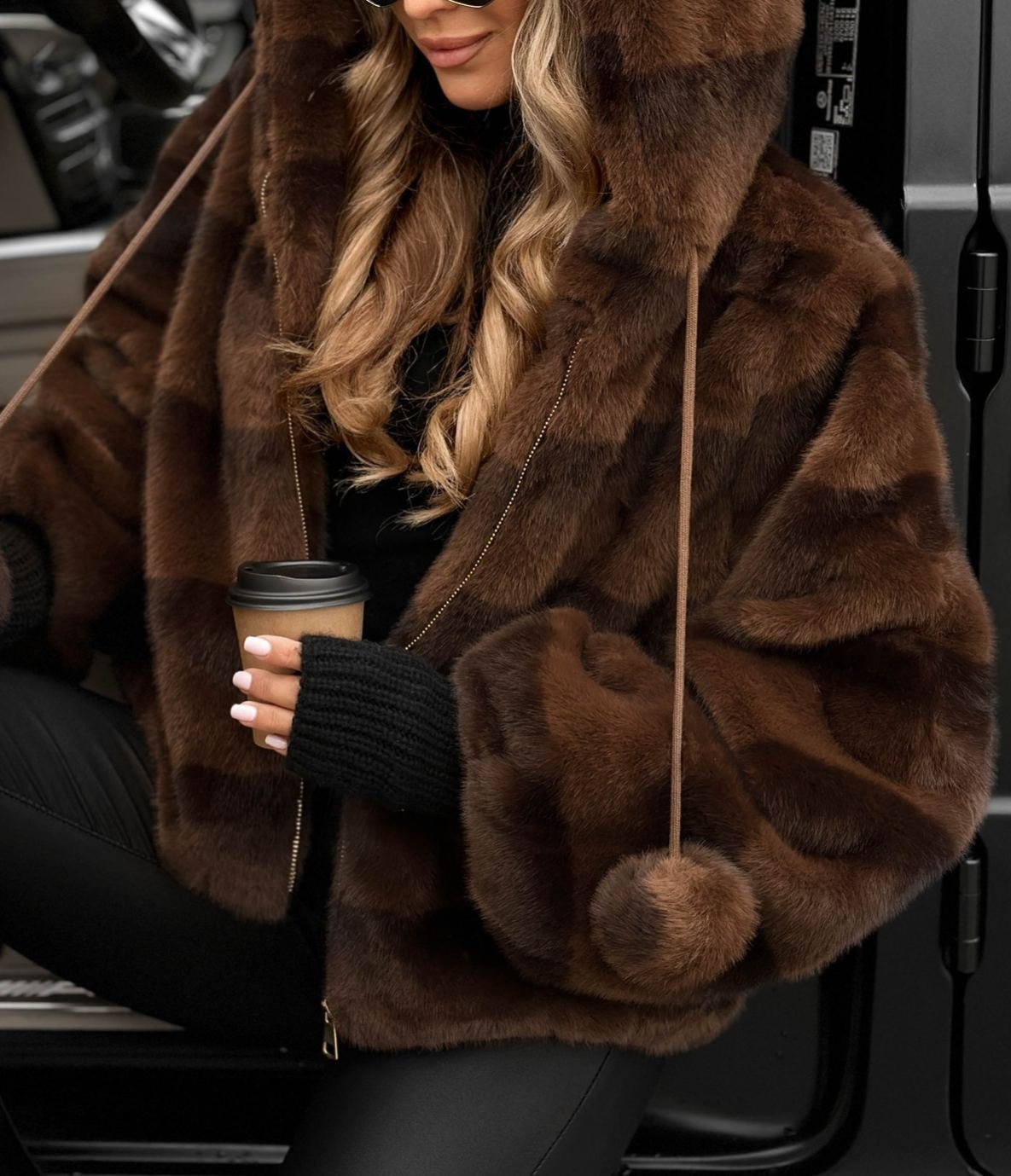 Plaid Plush Hooded Cropped Jacket