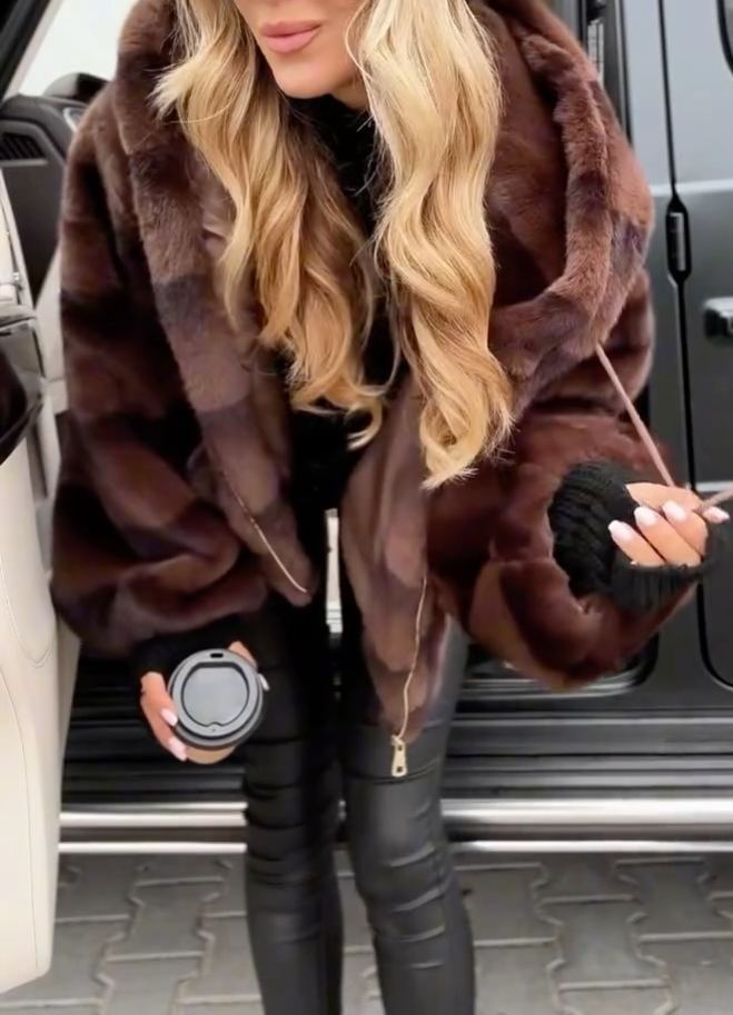 Plaid Plush Hooded Cropped Jacket