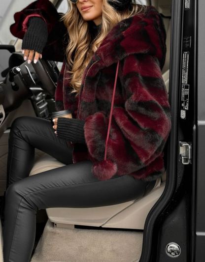Plaid Plush Hooded Cropped Jacket