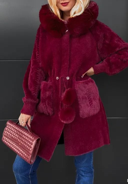 Wool and alpaca hooded coat with frayed edges