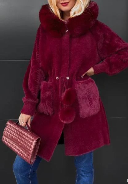 Wool and alpaca hooded coat with frayed edges