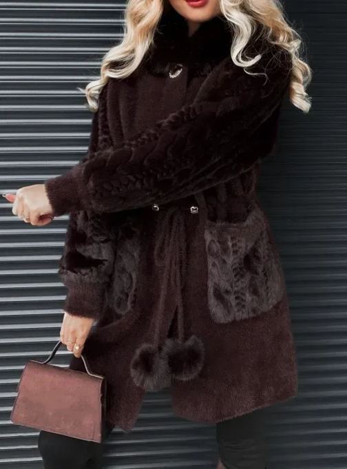 Wool and alpaca hooded coat with frayed edges