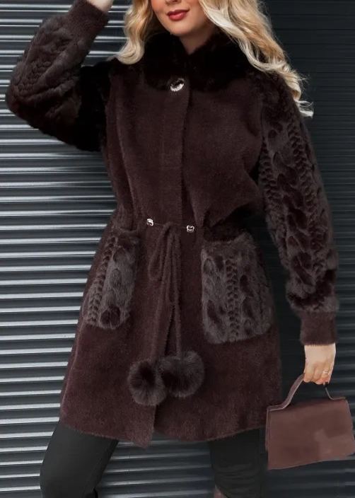 Wool and alpaca hooded coat with frayed edges