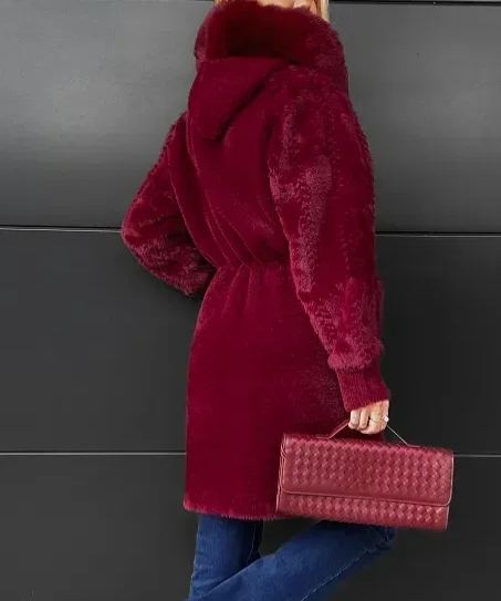 Wool and alpaca hooded coat with frayed edges