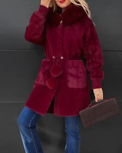 Wool and alpaca hooded coat with frayed edges