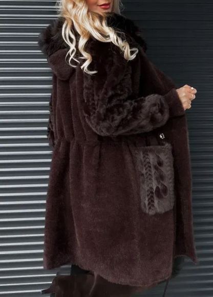 Wool and alpaca hooded coat with frayed edges