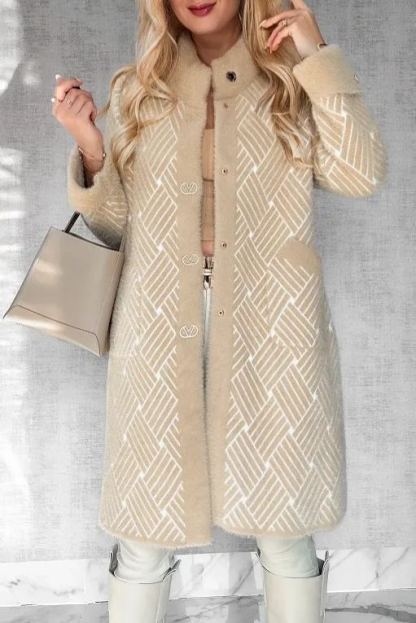 An elegant alpaca wool coat adorned with a woven pattern.