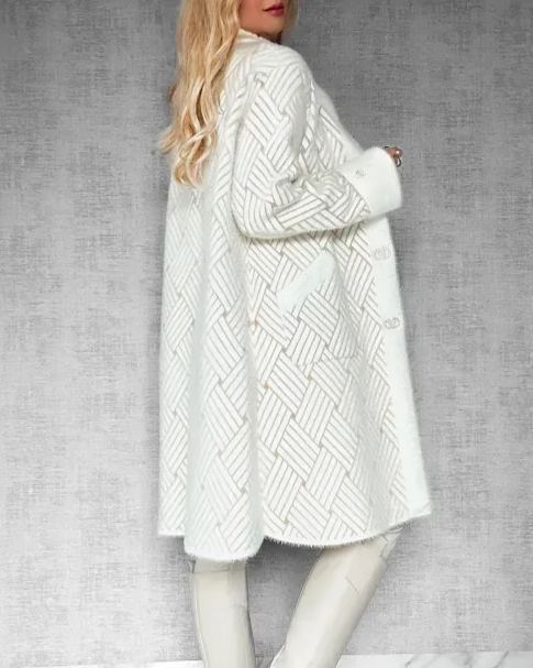 An elegant alpaca wool coat adorned with a woven pattern.