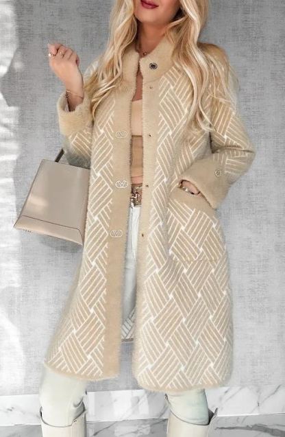 An elegant alpaca wool coat adorned with a woven pattern.