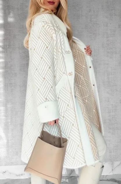 An elegant alpaca wool coat adorned with a woven pattern.