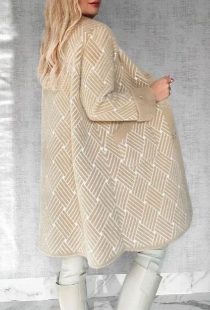 An elegant alpaca wool coat adorned with a woven pattern.