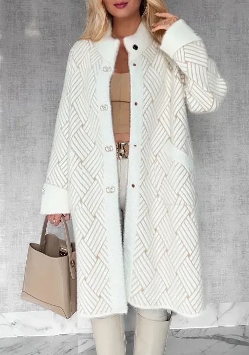 An elegant alpaca wool coat adorned with a woven pattern.