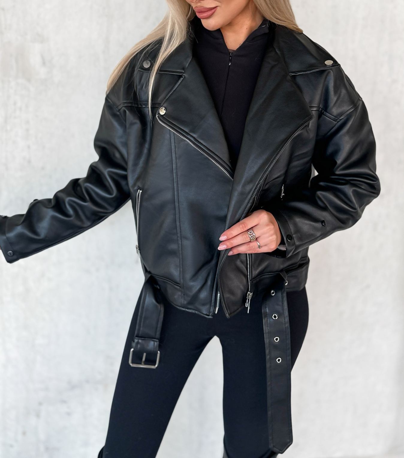 Cortina Black Fur Biker Jacket