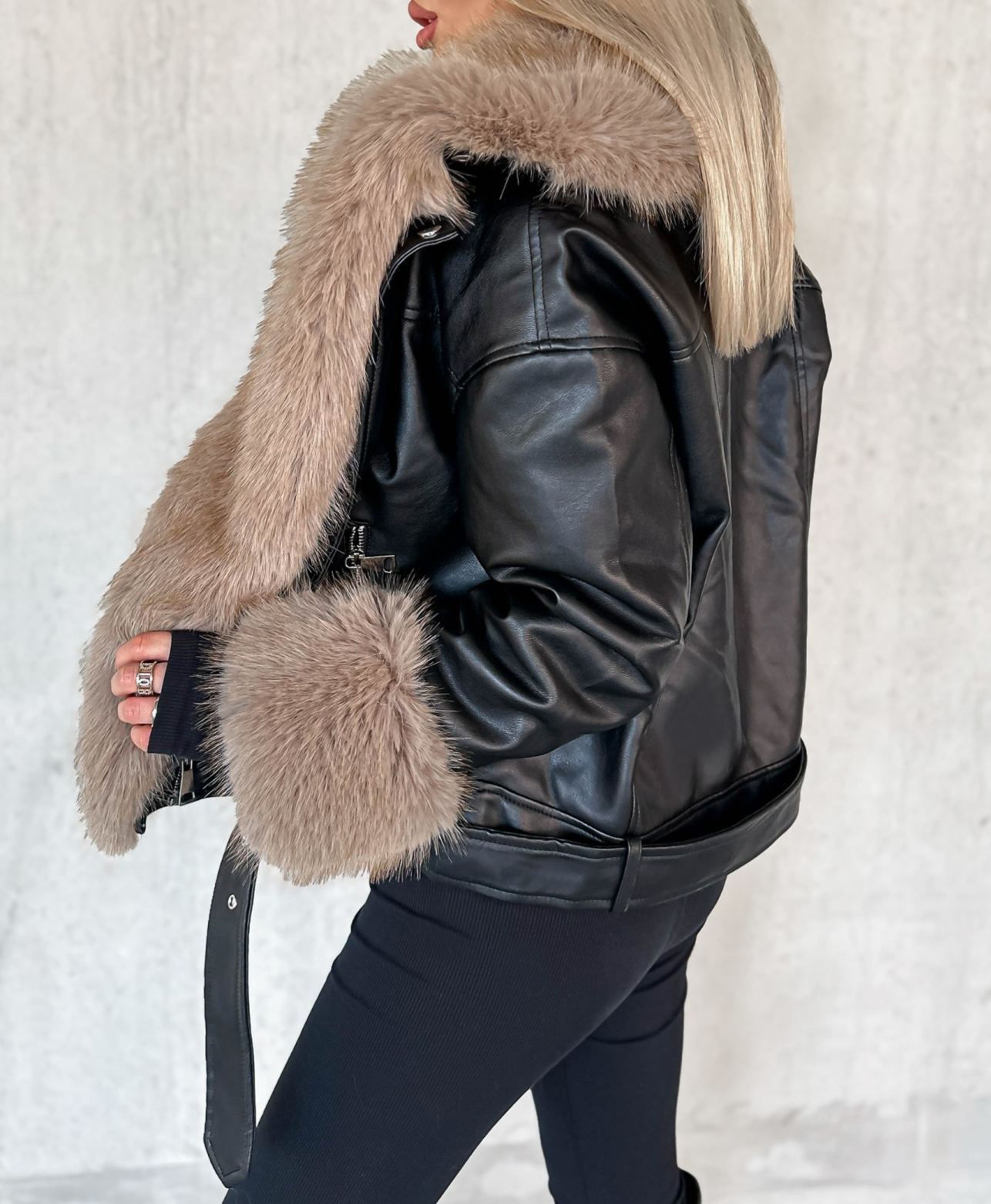 Cortina Black Fur Biker Jacket