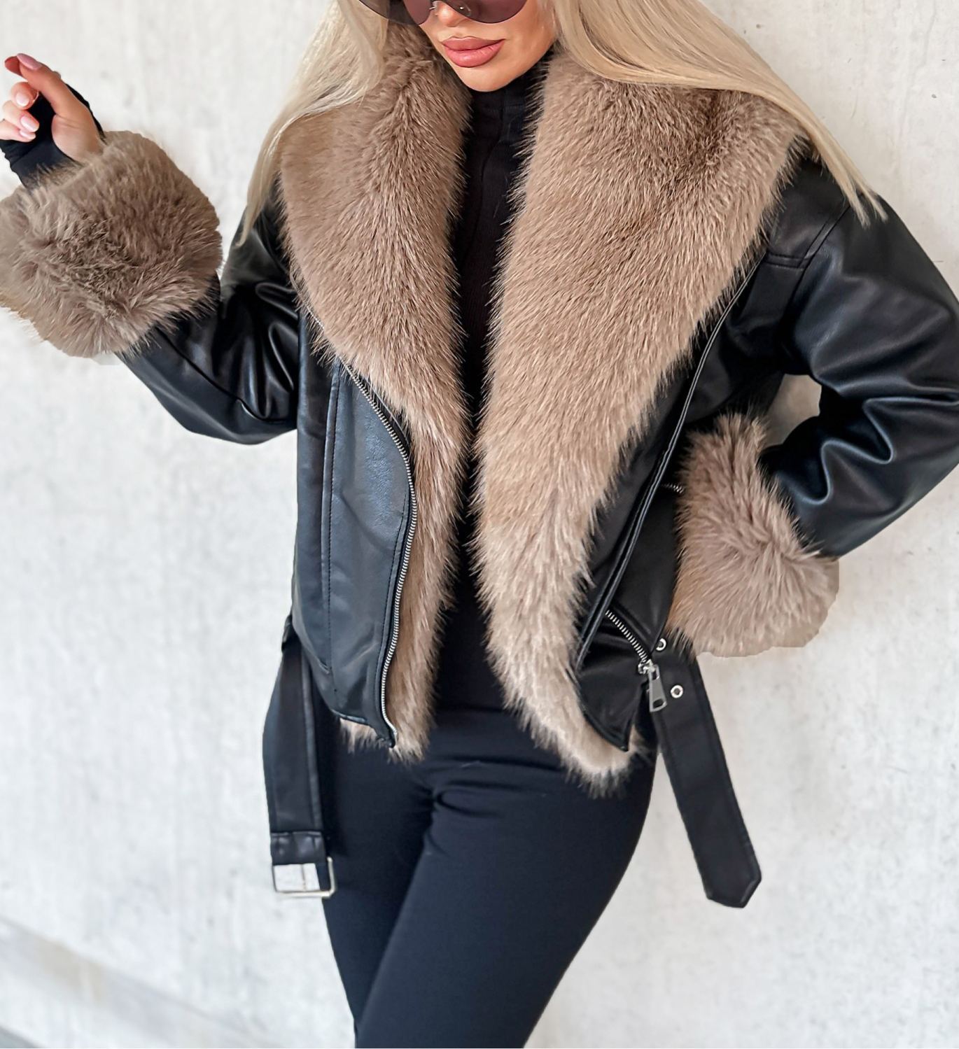 Cortina Black Fur Biker Jacket