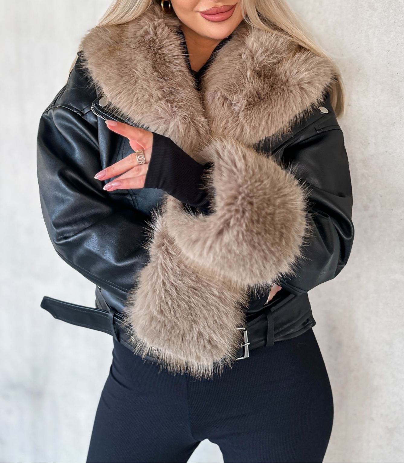 Cortina Black Fur Biker Jacket
