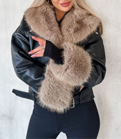 Cortina Black Fur Biker Jacket