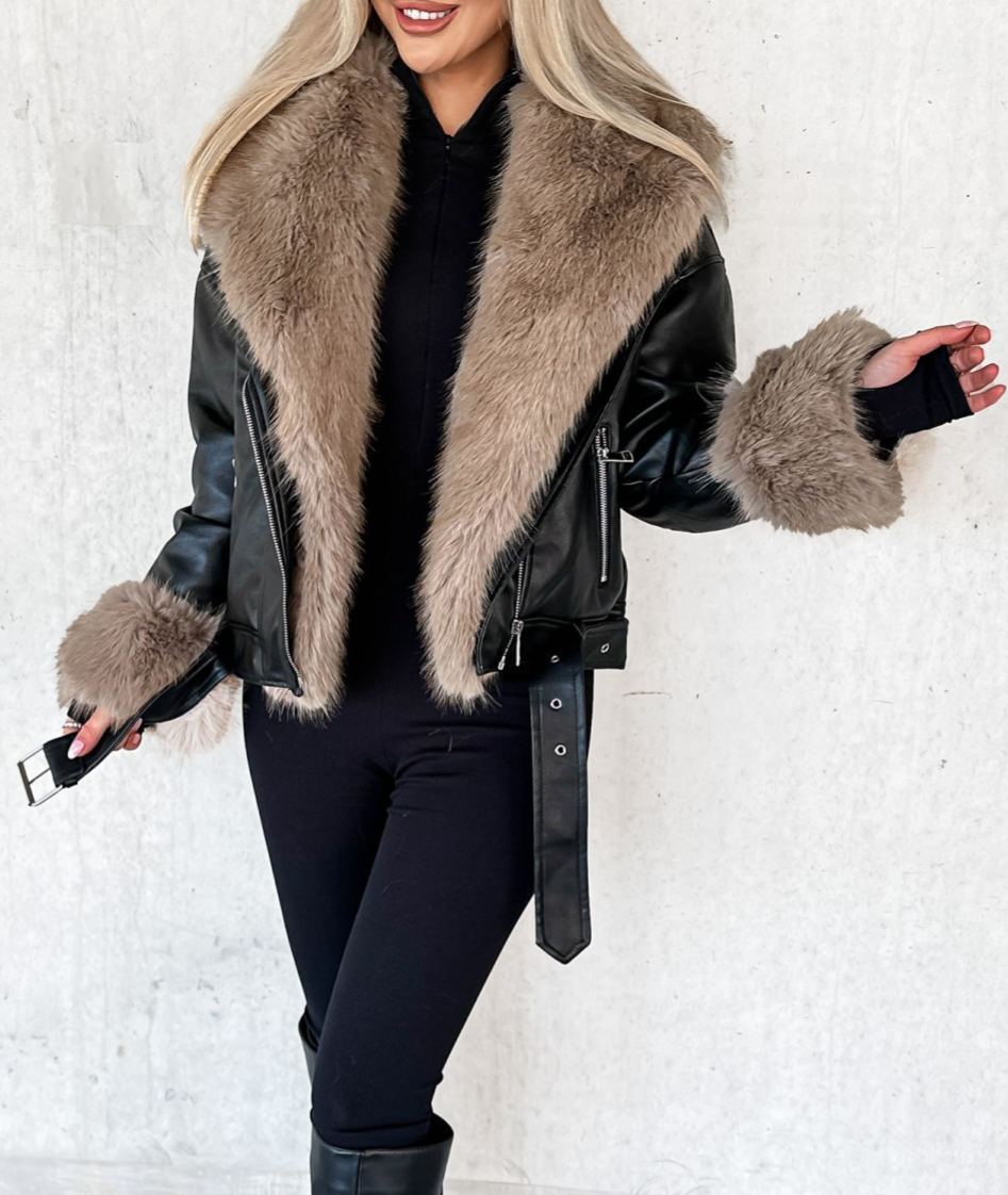 Cortina Black Fur Biker Jacket