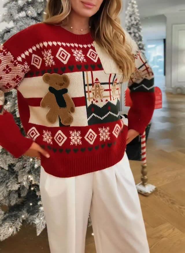 Christmas Bear Decorated Festive Jacquard Sweater