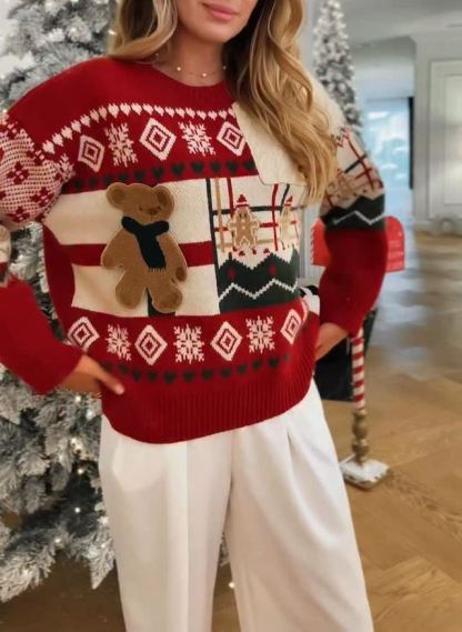 Christmas Bear Decorated Festive Jacquard Sweater