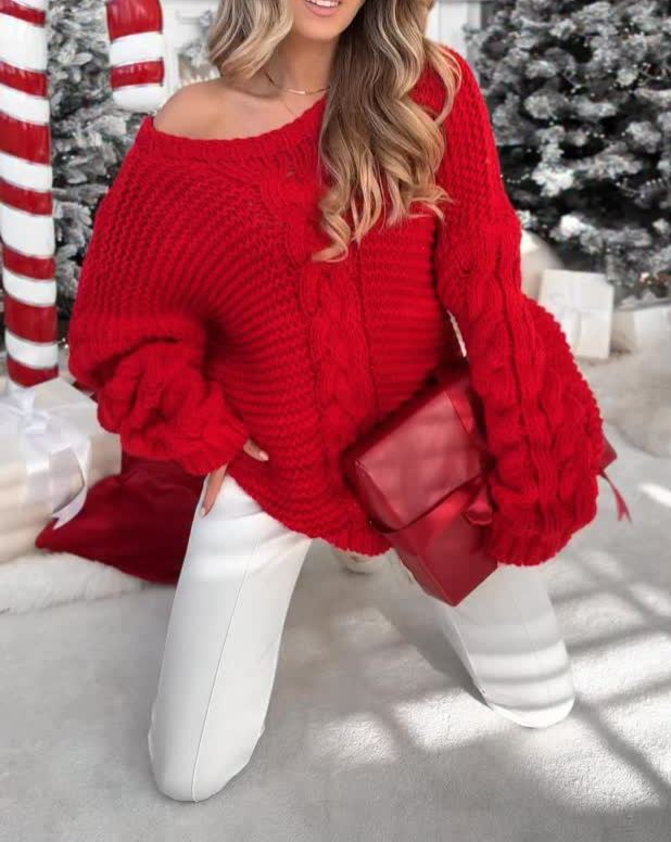 Christmas Off-Shoulder Chunky Knit Sweater