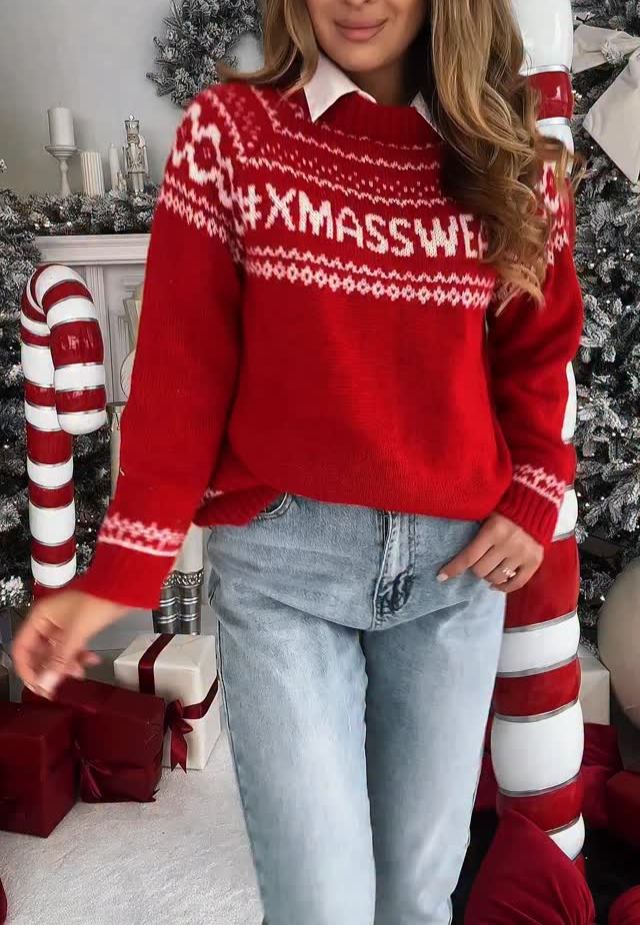 Christmas Red Jacquard Knit Sweater