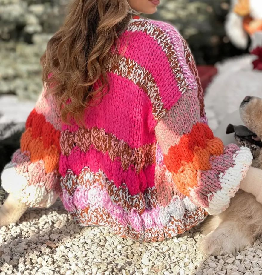 Color-Blocked Chunky Knit Cardigan