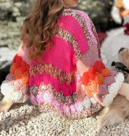 Color-Blocked Chunky Knit Cardigan