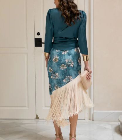 Gasoline Blue Tassel Skirt Set