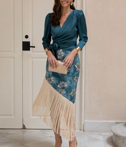 Gasoline Blue Tassel Skirt Set