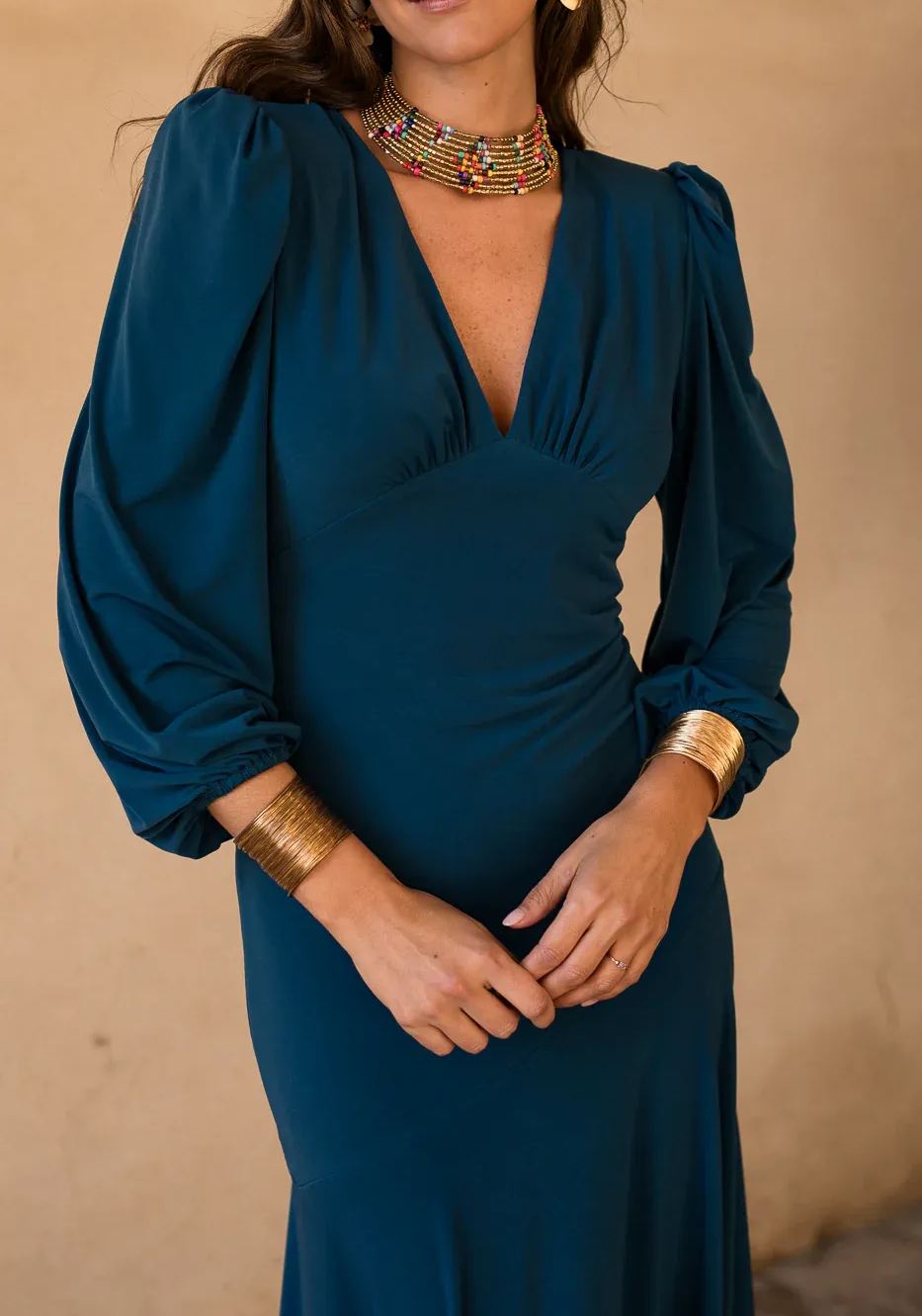 Navy blue asymmetrical ruffle midi dress