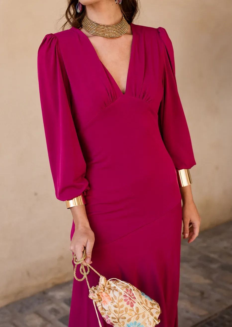 Pink asymmetrical ruffle midi dress